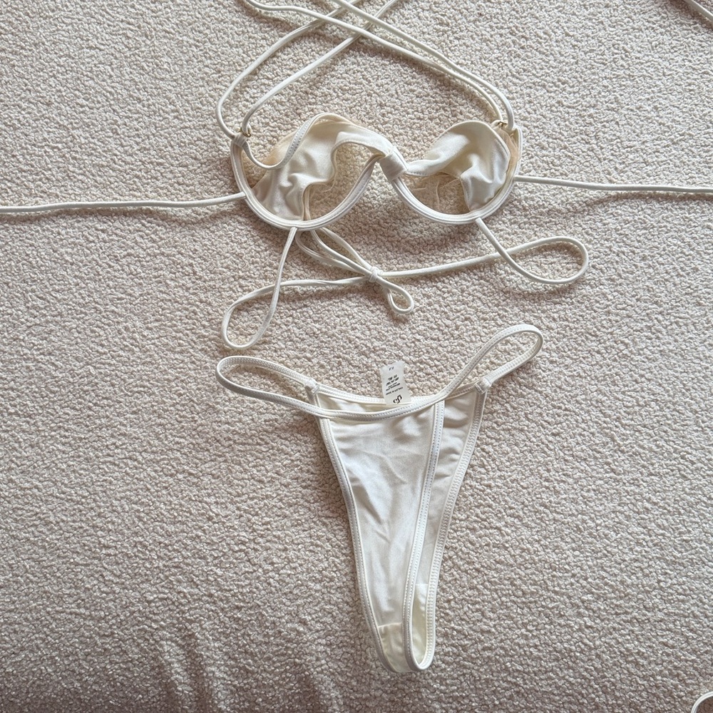 New god save queens white mesh bikini set XS